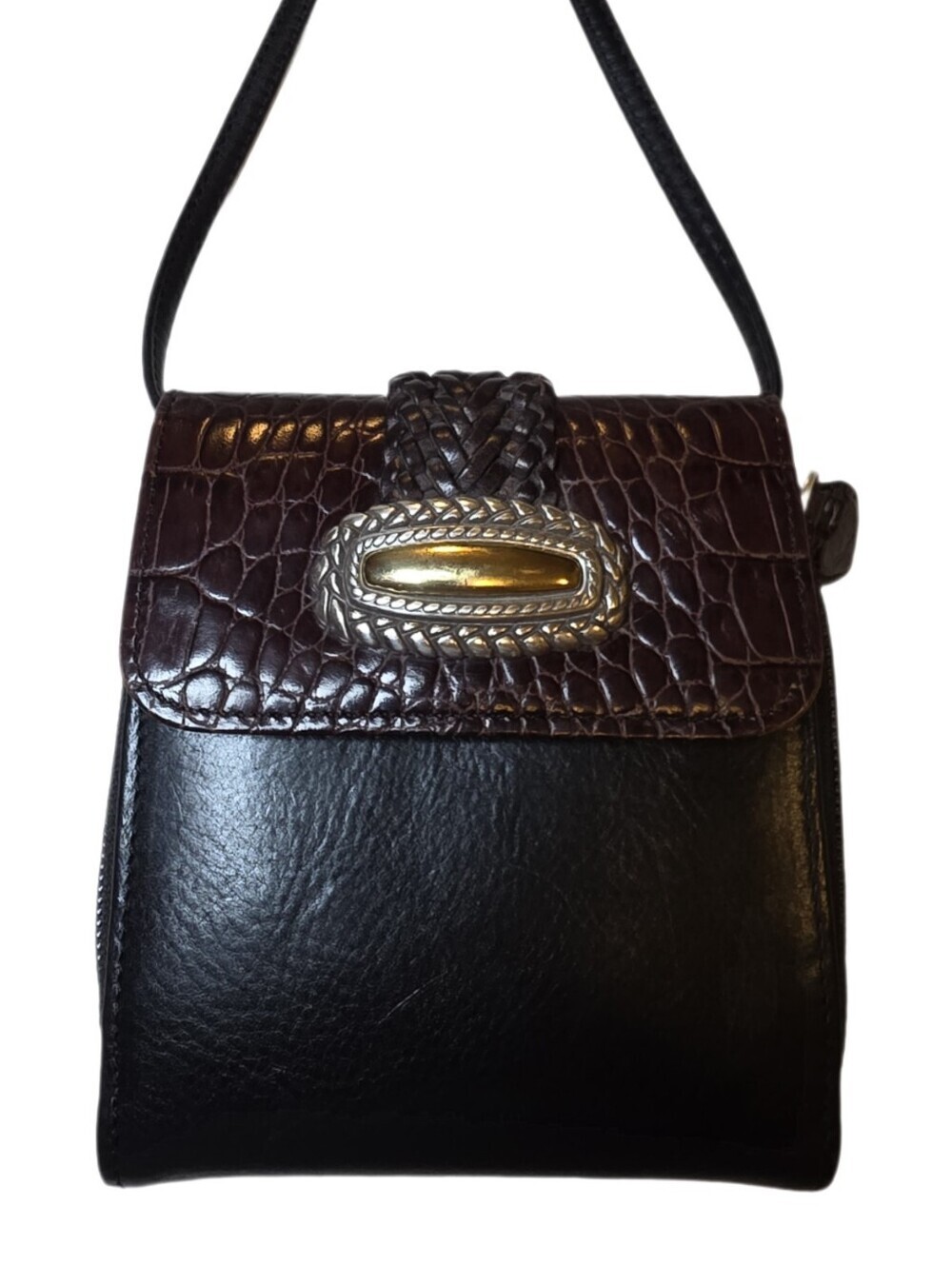 Vintage Brighton Two Tone Leather Crossbody Organizer Bag EUC